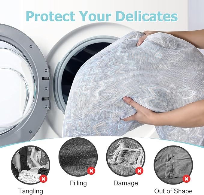 OTraki Large Mesh Laundry Bags 24x32 inch Hanging Delicates Mesh Laundry Bag with Handles Lingerie Bags Washing Machine Bag Zipper Opening,Don't Drying, Melting 140-176℉,White