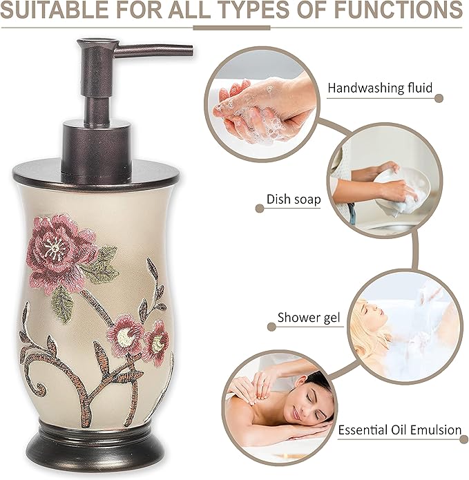 Zahari Home Larrisa Stylish Soap Dispenser Set - Modern Print Design for Kitchen and Bathroom - Lotion Pump, Dish Soap, Hand Sanitizer, Hand Soap - Cute and Practical