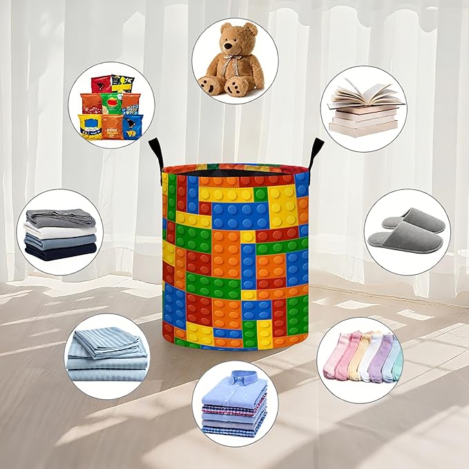 Colorful Building Blocks Laundry Basket Laundry Hamper With Handles Collapsible Laundry Baskets Storage Basket For Room Bathroom Bedroom Decor
