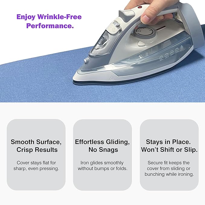 Ironing Board Cover and Pad 15x54 Standard Size, Extra Thick Cotton Iron Board Cover with Padding, Silicone Coated and Scorch Resistant, Elastic Edge with Hook & Loop Strap, Heatproof Blue