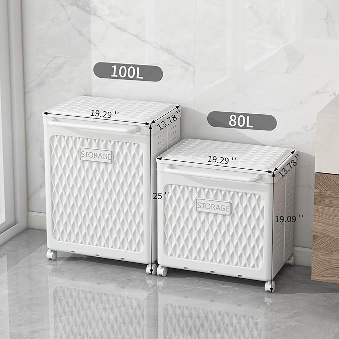 Laundry Hamper with Wheels and Lid, Foldable Clothes Basket for Small Spaces, Rolling Laundry Bin for Laundry Bathroom Bedroom Gym Room