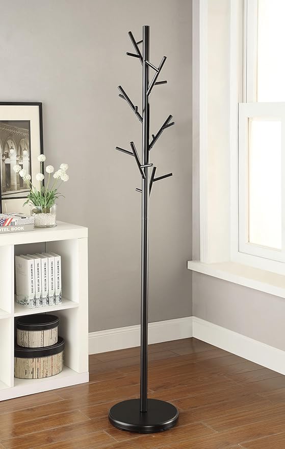 Coaster Home Furnishings - Clover - Metal - 18-Hook Freestanding Vertical Stand with Twig-Look Silhouette, Angle Pegs & Heavy Duty Base - Entryway - 69-Inch - Black - 900897