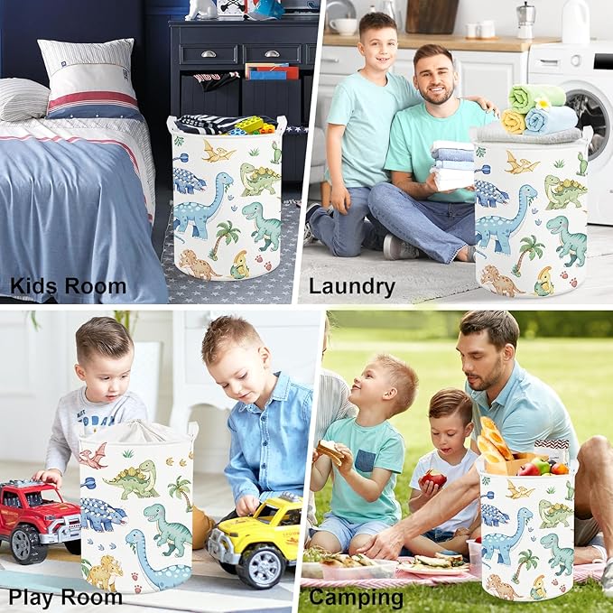 Clastyle Boho Dinosaur Laundry Basket Palm Tree Kids Clothes Book Storage Basket Gift Toy Box for Bedroom Decor,Pterosaur,36x45 cm