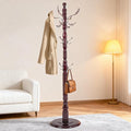 73" Wooden Coat Rack Freestanding, Coat Rack Stand With 18 Hooks And Round Solid Wood Base，Adjustable Height, Easy To Assemble For Entrance Hallway Office Living Room Bedroom (Metal)