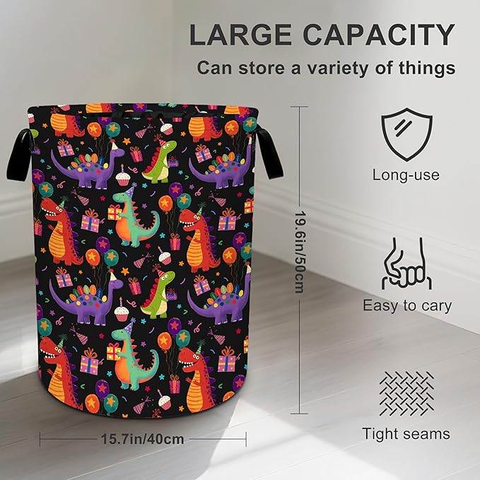 Dinosaurs Laundry Basket Storage Bin Foldable Laundry Hamper Clothes Storage Bucket Organizer 19.6x15.7 Inch For Laundry Room/Bedroom/Bathroom