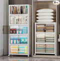 Extra Large Stackable Storage Bins, Lockable Storage Bins with Lids, Folding Storage box with Doors and Wheels, Collapsible Plastic Drawers for Home, Garage, Office (8, White, Medium)