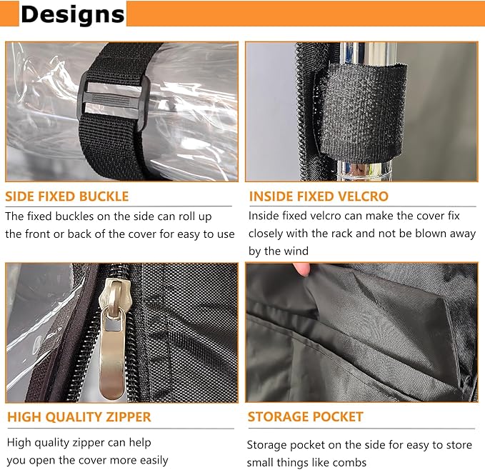 Garment Rack Cover,Heavy Duty 600D Durable Dustproof Waterproof Clothing Rack Covers with Zipper,47.2"W x 17.7"D x 80.7"H Clear Front Clothes Rack Covers (Cover Only)