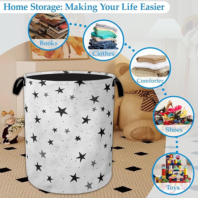 Star Laundry Basket Collapsible Laundry Hamper with Handle, Oxford Clothes Toy Storage Bin for Bathroom Bedroom Room Decor 16" X 20.8"