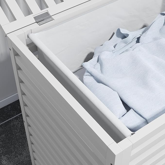 HOMCOM Bamboo Laundry Hamper with Lid, Laundry Basket with Removable Liner Bag, Dirty Clothes Hamper, 19.75 x 14.25 x 23.5 Inches, White