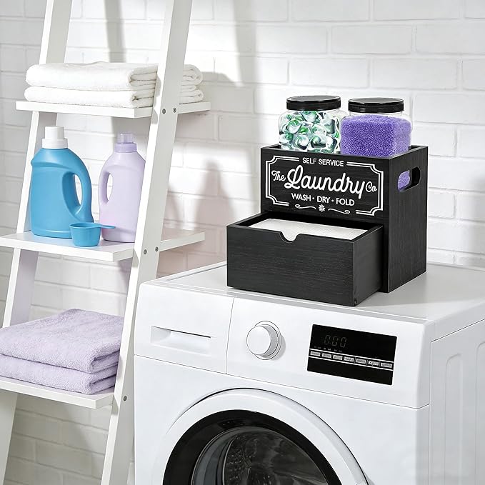 Dryer Sheet Holder for Laundry Room Organization, Laundry Pods Container for Laundry Detergent, Drying Ball and Laundry Detergent Dispenser, Laundry Room Decor