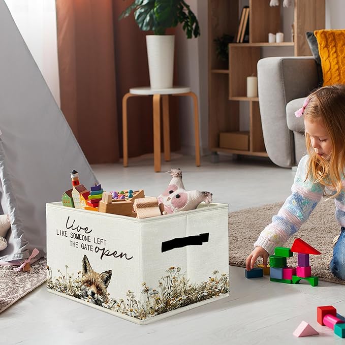 Rustic Fox Storage Bins & Boxes with Handles, Farmhouse Fox Foldable Basket for Organizing, Live Like Someone Left the Gate Open Collapsible Storage Basket for Bedroom Bathroom Clothes Toys
