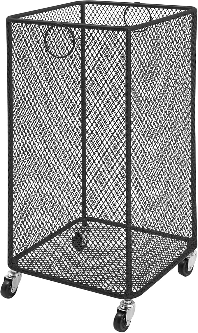 Rolling Laundry Basket Cart, Metal Laundry Hamper with Wheels, Laundry Organizer Basket Cart, Clothes Storage Organizer Hamper for Living Room,Bathroom,Closet (Black, Square)
