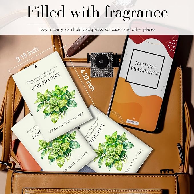 Mint Scented Sachet Bags - 12 Pack Closet & Drawer Freshener, Long Lasting Odor Eliminator for Wardrobes, Cars & Storage, Home Fragrance Air Freshener Sachets