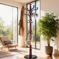 Modern Wooden Coat Rack Heavy Duty Solid Wood Freestanding Coat Racks Stand Adjustable Height 37.4’’-72.83’’ with 14 Hooks and Sturdy Round Base Coat Tree for Living Room, Bedroom