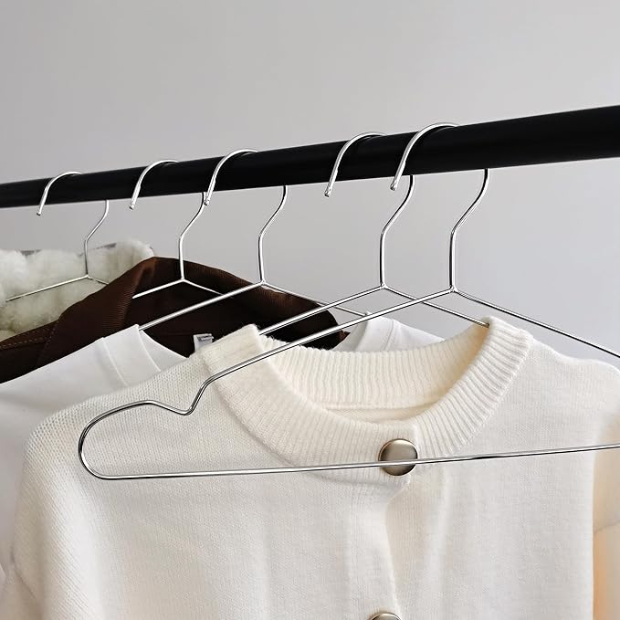 Wire Hangers 60 Pack, Heavy Duty, Space Saving, Stainless Steel, Silver, 16.5inches Closet Hangers for Hanging Coats, Suits, Jackets, Shirts,T-Shirt