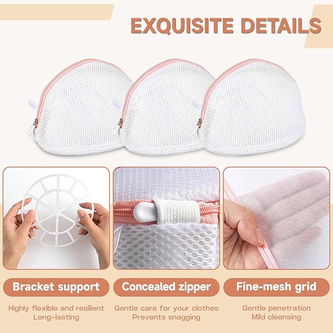 3PCS Bra Washing Bag,Bra Bag for Washing Machine,Mesh Wash Bag for Bras with Zipper,Large Laundry Bag for Bras Women Lingerie