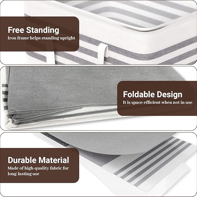 WOWBOX 2 Pack Laundry Hampers Baskets, Freestanding Dirty Clothes Hampers with Reinforced Handles & Cross Stitch & Waterproof Coating, for Laundry Bedroom Bathroom, 2 x 100L