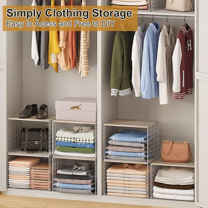 Closet Organizers And Storage Shelf, 3Pack Stackable Closet Storage Bin Basket For Clothes Sweaters With Top Board, Widened Opening, Heightened Height, Large Capacity Sturdy Clothing Storage Organizer