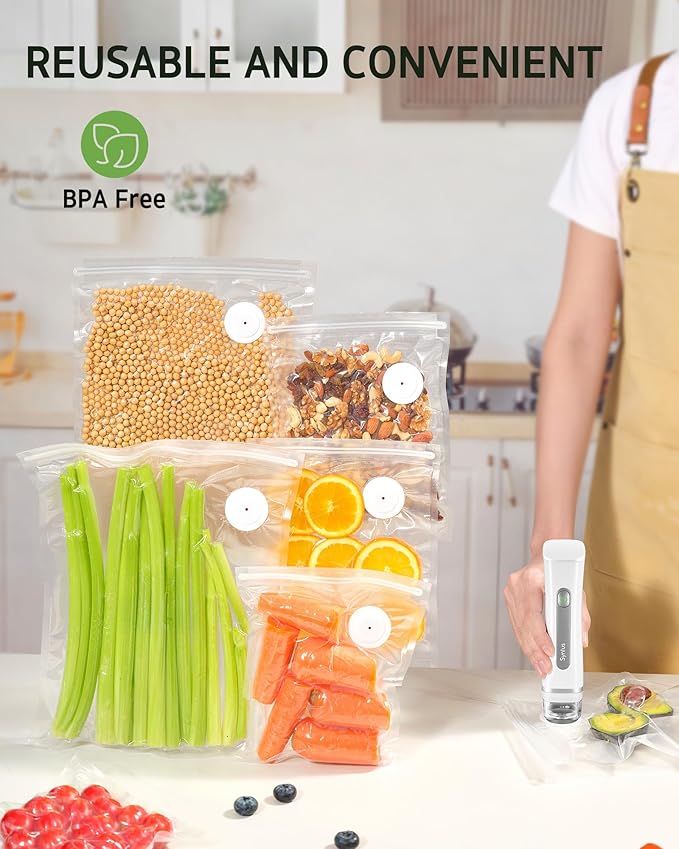 [2026 Upgraded] Syntus 40 Pcs Vacuum Sealer Bags for Food, Reusable BPA-Free Food Storage Bags for Sous Vide Microwave Heating, Air Valve Zipper Bags (10 Small+10 Medium+10 Large+10 Extra Large)