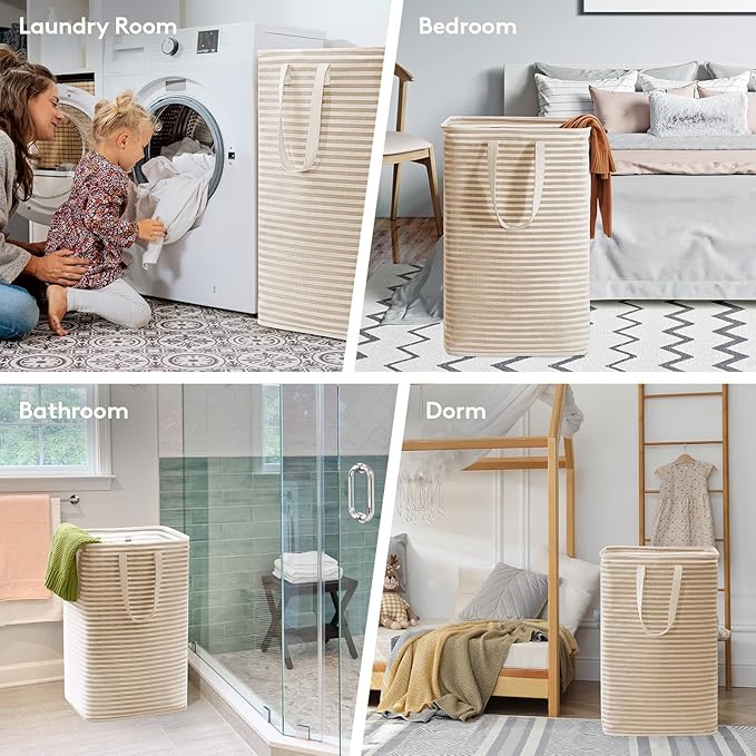 Lifewit 1 Pack Laundry Hamper Large Collapsible Laundry Baskets, Freestanding Waterproof Clothes Hamper with Easy Carry Handles in Laundry Room Bedroom Bathroom College Dorm, Beige, 80L