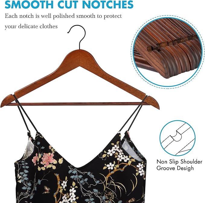 JS HANGER Wooden Hangers 20 Pack, Retro Wood Suit Hangers with Non Slip Shoulder Grooves, Clothes Hangers for Coats, Shirts, Jackets, Pants, Suits