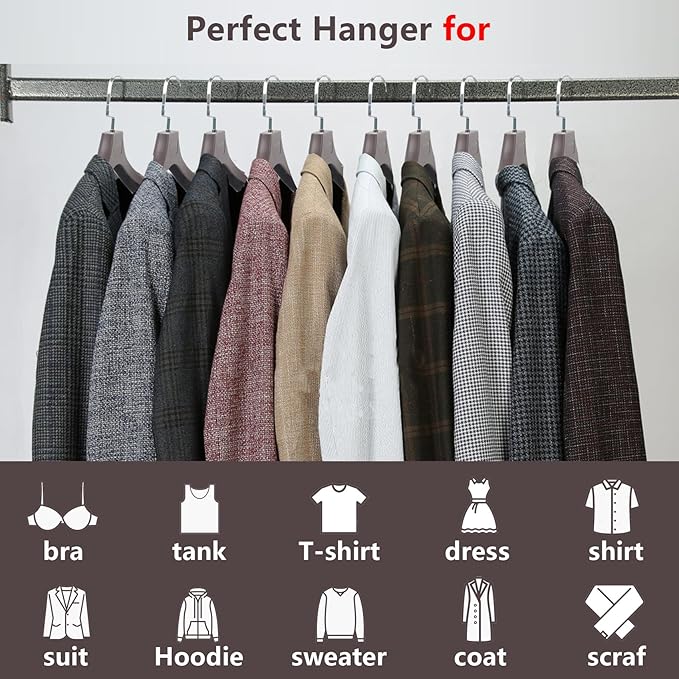DEDU Suit Hangers for Men 20 Pack, Extra Wide Suit Hanger Non Slip Width 17.7", Thick Plastic Coat Hangers Brown with Metal Hook