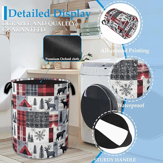 Vintage Forest Bear Laundry Hamper Animal Deers Laundry Basket Collapsible Portable Clothes Toy Storage Bin for Bathroom Bedroom Room Decor 16 X 20.8 Inch