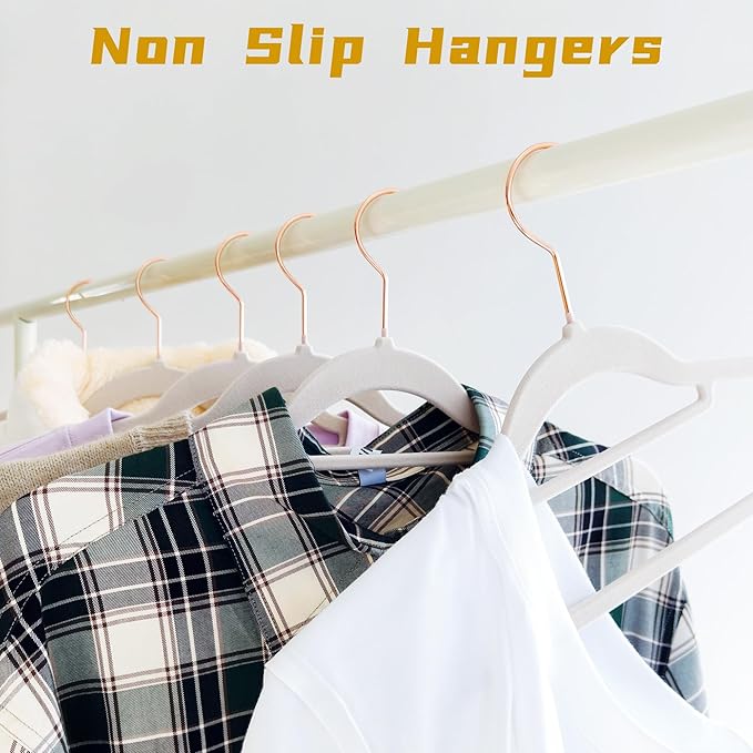 Gray Velvet Hangers 50 Pack - Rose Gold Hook, Space Saving Non-Slip Clothes Hangers, 16.5 Inch with Tie Bar for Coats,Sweater,Jackets,Dresses, Shirts, Suits & T-Shirts