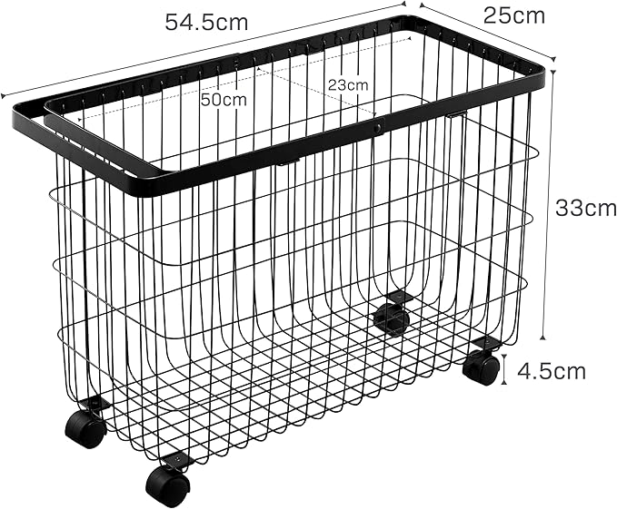 Yamazaki Home Tower Small Rolling Laundry Basket Metal Hamper Cart With Wheels And Handle, 14.8" - Steel - 9.8 Gallons, 35 Liters