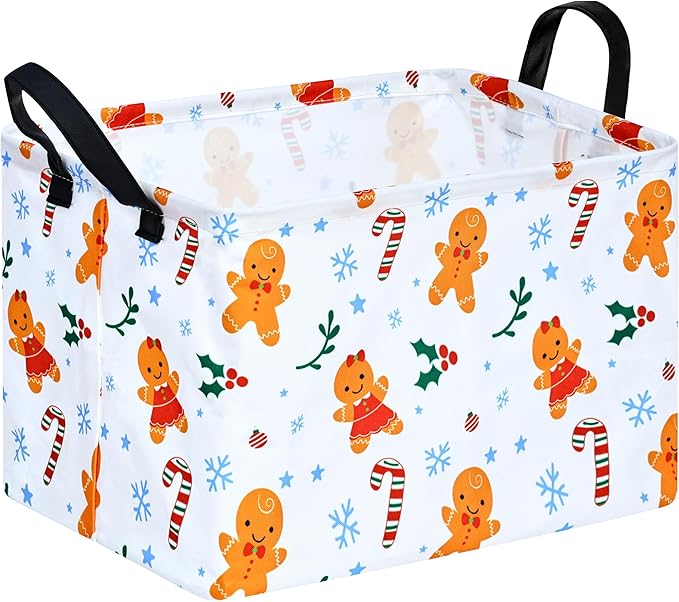 Christmas Basket for Kids Gingerbread Santa Claus Snowman Storage Baskets Collapsible Nursery Hamper Waterproof Clothes Toy Bin Book Shelf Gift Basket Cube Xmas Party Decor