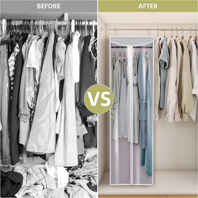 Garment Bags for Hanging Clothes Storage, Long Garment Cover with Zippered Clear Window for Closet Wardrobe Clothes Rack Organizer, Hanging Garment Bags for Dresses, Suits, 1 Pack, Gray