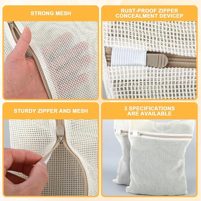 6 Pcs Laundry Bags Cotton Mesh Wash Bags Breathable Mesh Delicate Laundry Bag with Zipper, Travel Laundry Bag for Underwear, Delicates, Pants, Shoes, Socks, Bra Wash Bag for Washing Machine
