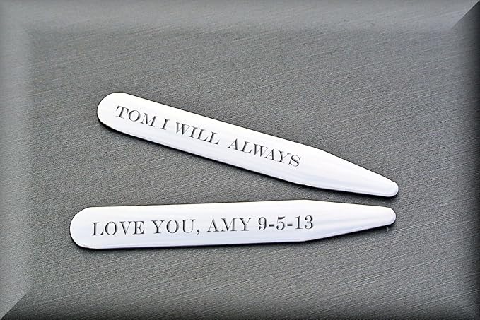 Personalized Stainless Steel Collar Stays Custom Engraved Free - Men’s Accessory, Gift for Men with Free Engraving - Ships from USA