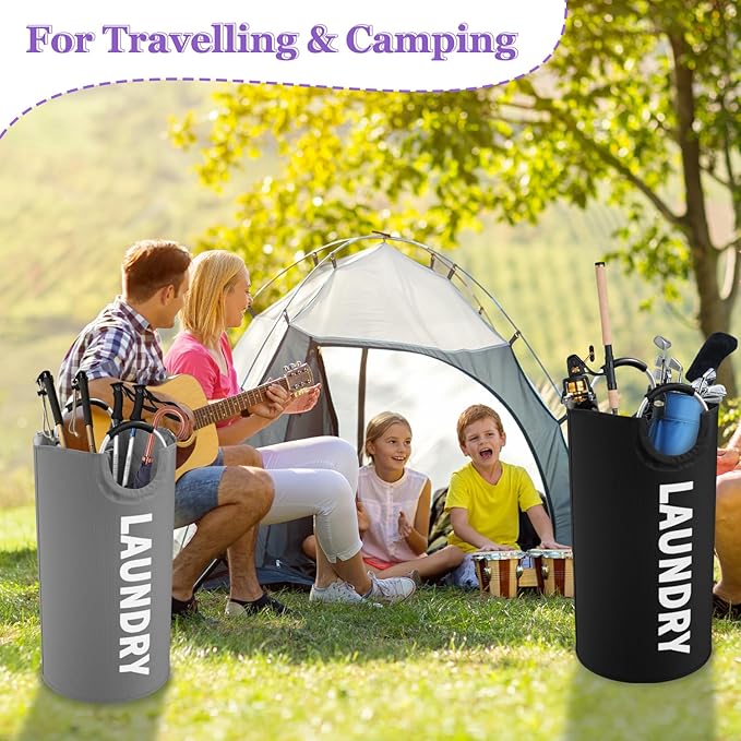 2Pcs Large Laundry Hamper for Adult, 95L Folding Clothes Basket with Handles, Dirty Clothes Hampers for Bedroom, Stand-alone Laundry Bin for Family, Hotel, Dorm, Grey/Black