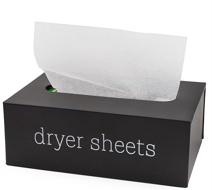 AuldHome Design Farmhouse Dryer Sheet Dispenser (Black); Countertop Enamelware Fabric Softener Sheet Holder for Laundry Room
