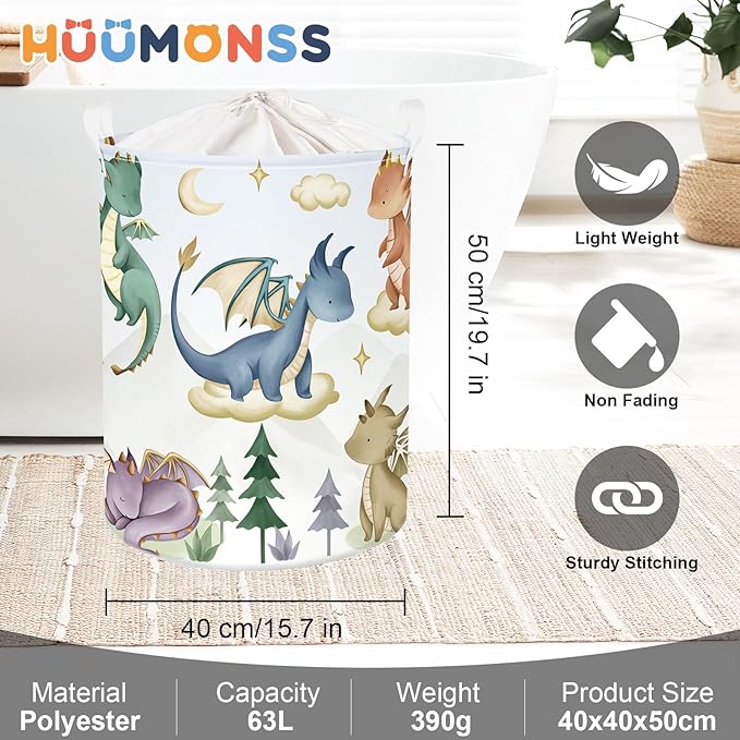 Dinosaur Laundry Hamper Large Storage Basket Cartoon Dino Collapsible Parents Organizer Kids Toy Clothes Bins for Bedroom, Bathroom, Tree, 63L