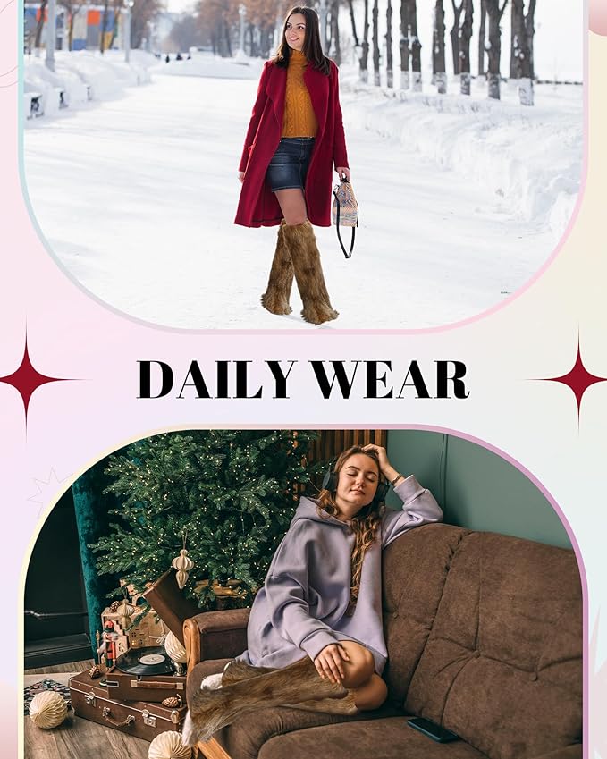 Berlune Faux Fur Fuzzy Leg Warmers Furry Boot Cuff Fur Fluffy Shoes Cover Sleeves for Women Valentines Winter Costumes