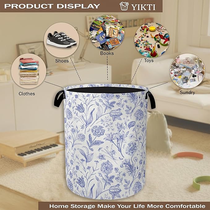 Hydrangea Flowers Laundry Basket,Rustic Floral Clothes Hamper,Oxford Cloth Collapsible Nursery Hamper Storage Organization for Bedroom,Bathroom,Office,College Dorms,16x20 Inch