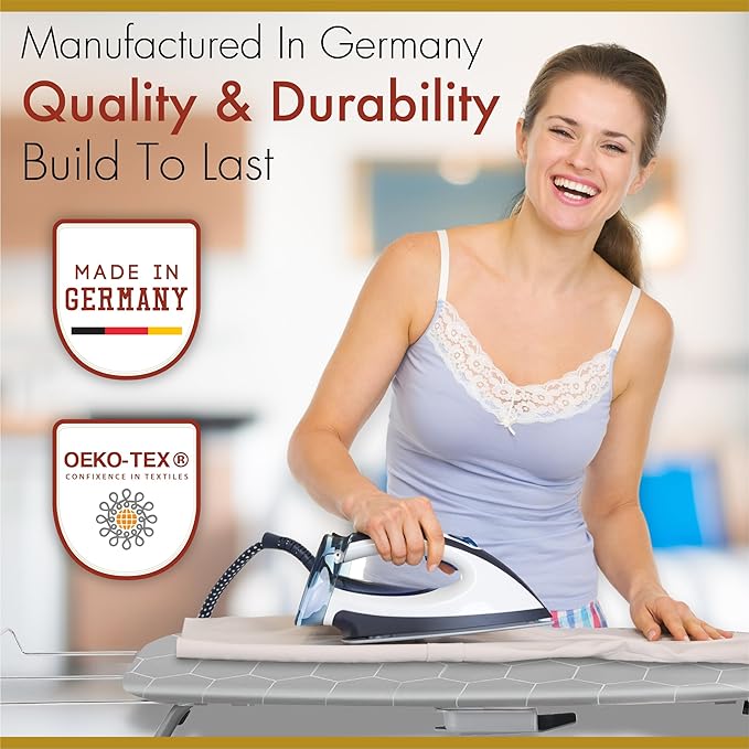 Ironing Board Cover and Pad 15x54 - Made in Germany Iron Board Cover with Heat Reflective Aluminum Coating and Padding- Heavy Duty Iron Board Cotton Cover with Elastic Drawstring Stretch Fit