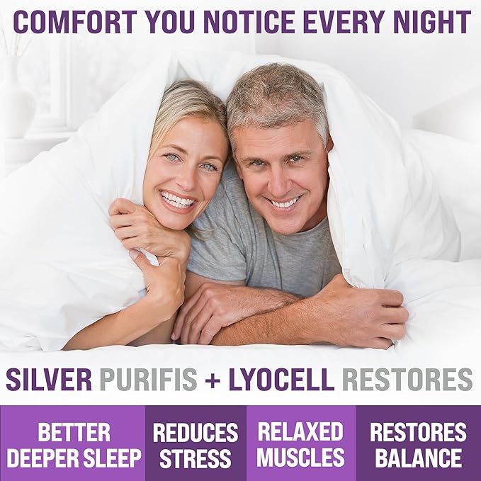 Luxury Lyocell Grounding Sheets King 22% Silver Fiber, 74% Cooling Lyocell, 4% Silk, Quality Certified - Conductive Earth Fitted Sheet 15" Deep w/Wash Bag & Wool Dryer Balls, Gray