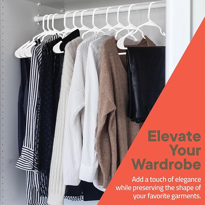 White Plastic Hangers 100 Pack– Heavy-Duty Plastic Hangers Slim and Space-Saving, Durable and Lightweight PP with Non-Slip Shoulder Notches for Slip Dresses, Suits, Jackets & Camisoles