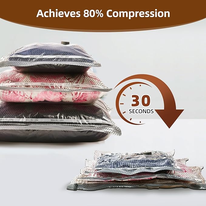 Travel Vacuum Storage Bags,6 Pack Carry-On Size Compression Packing Bags for Luggage and Suitcase, Space Saver for Clothes and Clothing Travel 80% Space Saver.
