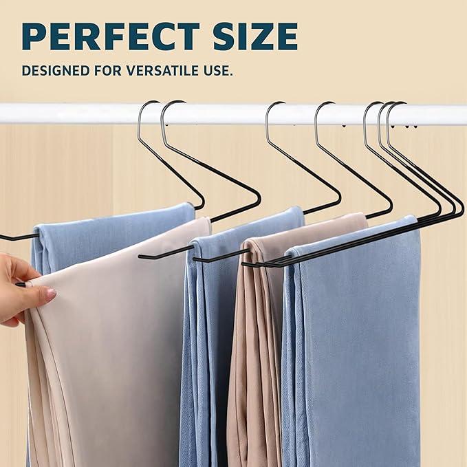 Lifemaster Metal Pants Hanger Set - 20 Pieces Elegant Non-Slip Closet Space Saving Hanger Set for Pants, Trouser, Blankets, and Jeans with Rubber Coating and Open Ended Sleek Design - Black