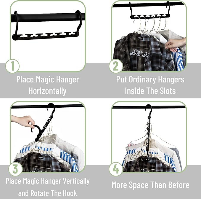 Mr. Pen- Space Saving Hangers for Clothes, 20 pcs, Black, Plastic Multi Clothes Hangers Space Saving, 6 Slots, 360° Rotating Hooks (Pack of 2)