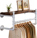 WEBI Wall Mounted Clothes Rack with Shelf,27" Industrial Pipe Clothing Rack with Shelf with Hanging Rod,Heavy Duty Iron Garment Rack Bar,Retail Display Clothes Rod for Laundry Room,Closet,Silver