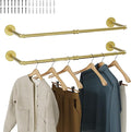 Wall Mounted Clothes Rack 2 Pack, Industrial Pipe Clothing Rack 36 Inch Gold, Wall Clothes Hanger for Bedroom, Cloakroom, Closet, Hallway, Boutique Display, Drying Racks Wall-Mount for Laundry