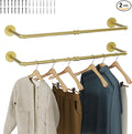 Wall Mounted Clothes Rack 2 Pack, Industrial Pipe Clothing Rack 32 Inch Gold, Wall Clothes Hanger for Bedroom, Cloakroom, Closet, Hallway, Boutique Display, Drying Racks Wall-Mount for Laundry