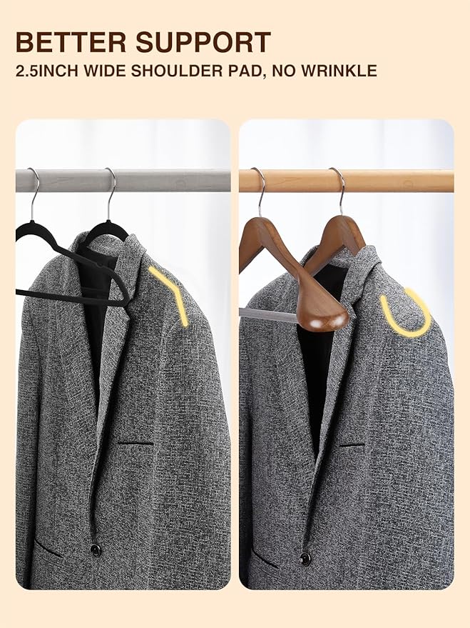 SMARTOR Suit Hangers for Men 12 Pack, Wide Shoulder Wooden Suit Hangers with Non Slip Pants Holder, Wide Hanger for Suit, Coat, Jacket, Gown, Heavy Duty Wood Suit Hanger, Walnut