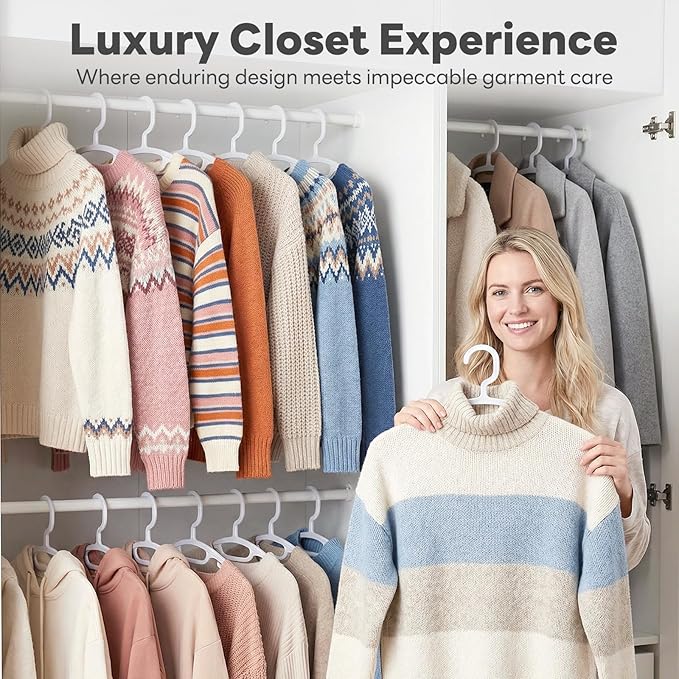HOUSE DAY Plastic Clothes Hangers 24 Pack, Sweater Hangers No Shoulder Bump, Thick Heavy Duty Coat Hanger for Closet, White Wide Hanger with Non-Slip Hook for Sweaters, Suits, Dresses, Jackets, Pants