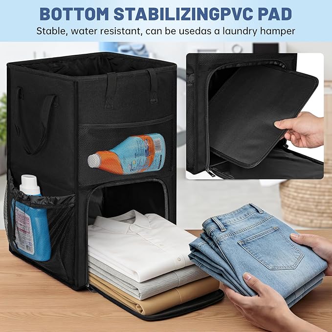 95L Laundry Backpack Bag with 3 Sizes Mesh Wash Bags Empty, Extra Large 2 in 1 Laundry Hamper Basket with Shoulder Straps, Freestanding Laundry Bag for College Dorm, Laundromat, Apartment (Black)
